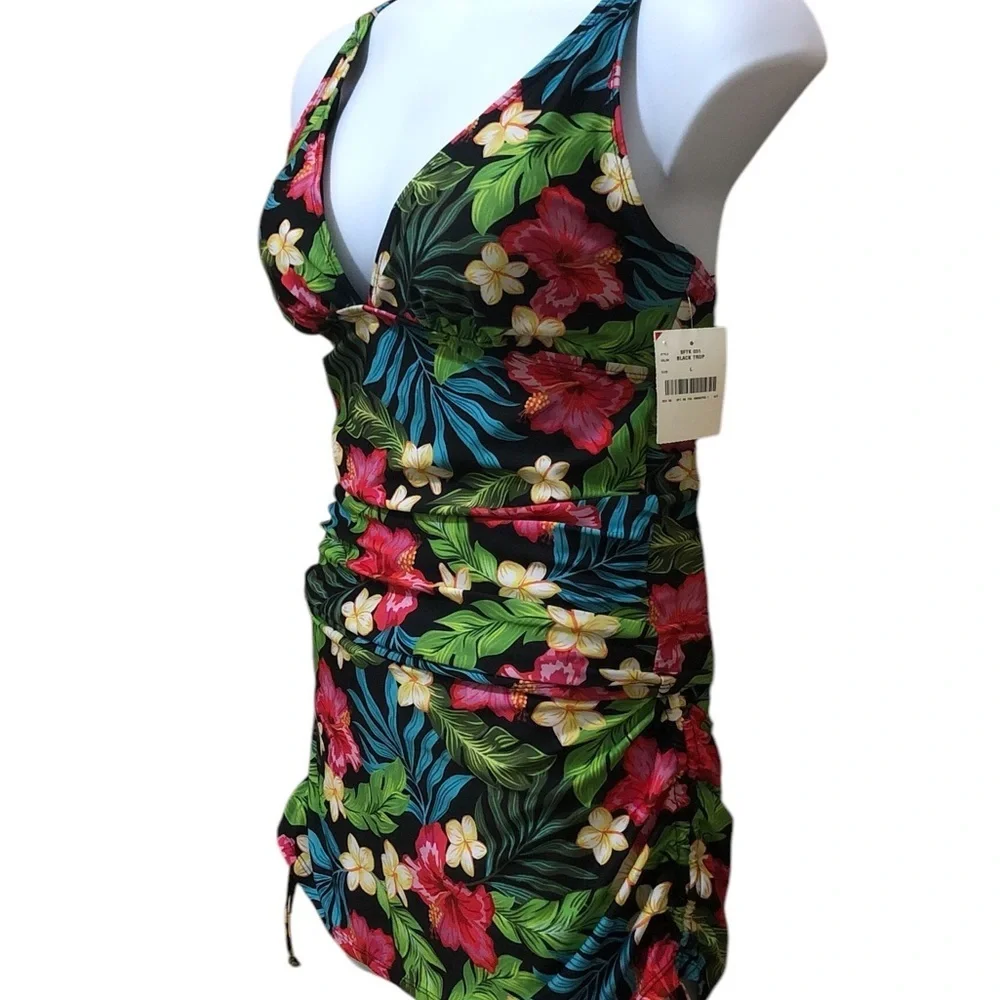 Simply Fit Tankini Swimsuit Top & Bottom Swimwear L Black Tropical Slimm… - Picture 2 of 12